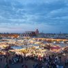 Evening food stalls and crowds in Jemaa el-Fnaa square, Marrakesh