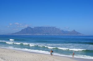 The flat summit of Table Mountain above Cape Town and the harbour